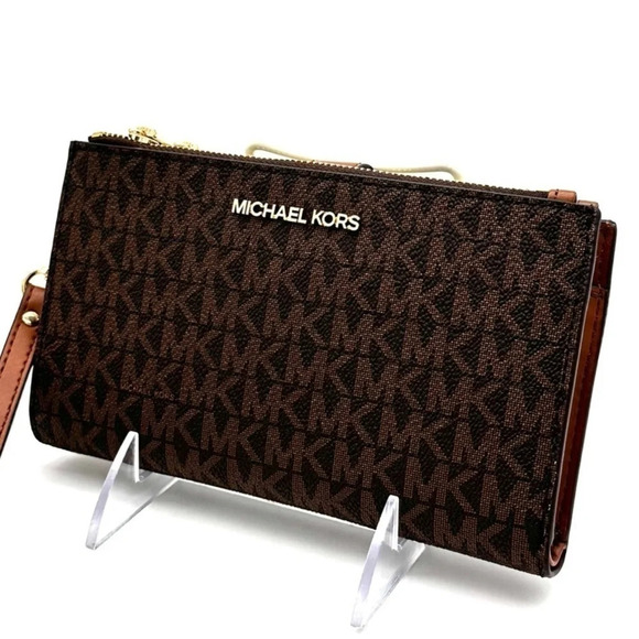 Michael Kors Double Zip Wallet Wristlet Brown Leather (NWT) - Picture 1 of 7